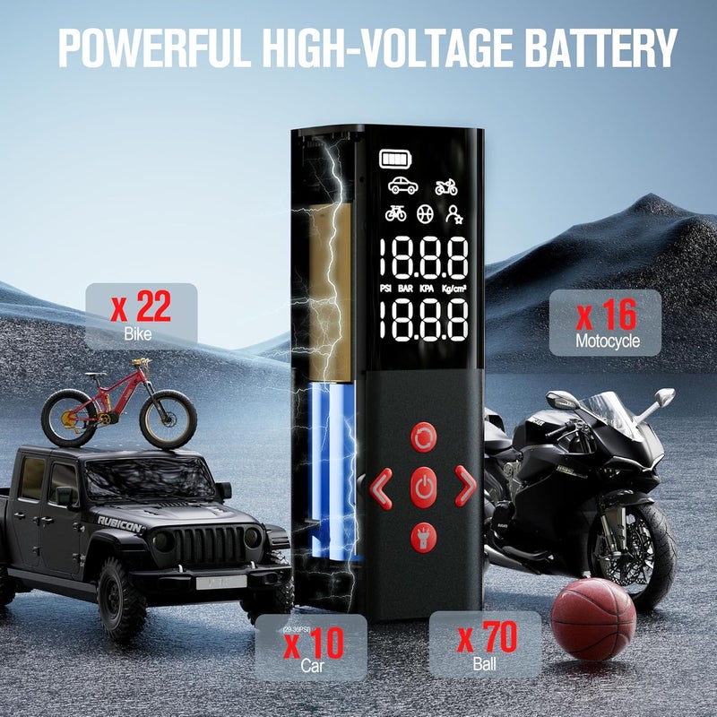 GOOLOO AP150 Tire Inflator Portable Air Compressor, 2X Faster 150PSI Cordless Air Pump for Car Tires with Auto-Shutoff, Portable Tire Pump with Digital Pressure Gauge for Car, Motorcycle,Bike, Ball - Image 4